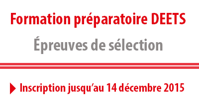 Image informative : Formation préparatoire DEETS, épreuves de sélection. Inscription jusqu'au 14 décembre.