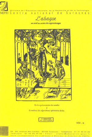 Couverture de l'ouvrage "Abaque. Un outil au service des apprentissages", illustrée d'une ancienne gravure montrant deux mathématiciens.