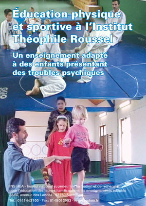 Jaquette du film "EPS à L'institut Théophile Roussel" illustrée par deux photos d'élèves et d'enseignants lors de séances de gymnastiques et de judo.