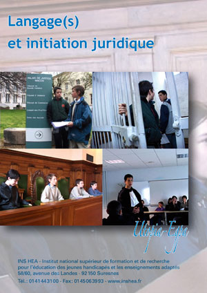 Jaquette du film "Langage et initiation juridique" illustrée par quatre photos de collégiens en classe et au tribunal